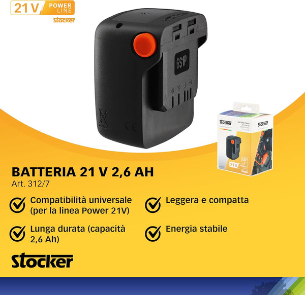 Kit Pompa Elettrica a Zaino 15L con Batteria 21V 2.6Ah - Pressione 2.5-5 Bar - Stocker