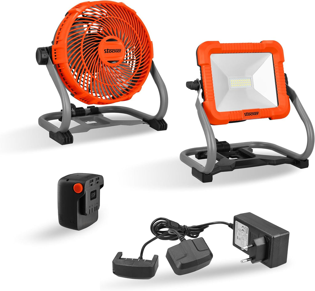 Kit faro e ventilatore 21 V con batteria e caricabatterie - Stocker