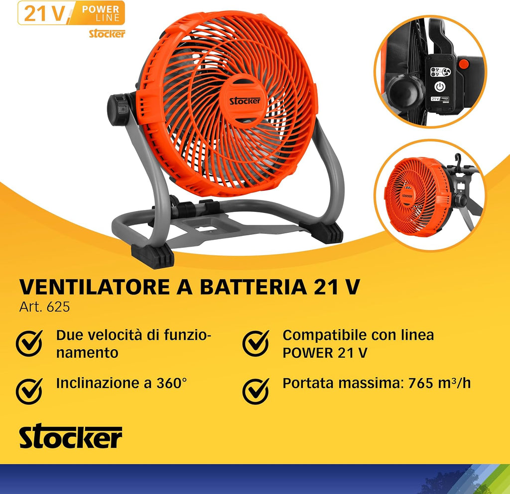 Kit faro e ventilatore 21 V con batteria e caricabatterie - Stocker
