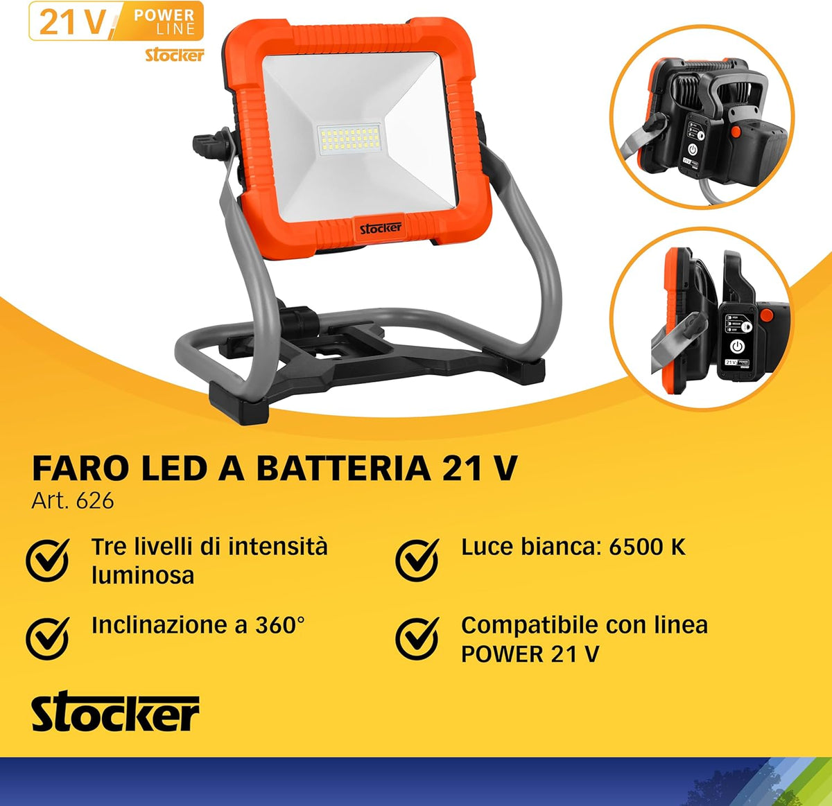 Kit faro e ventilatore 21 V con batteria e caricabatterie - Stocker