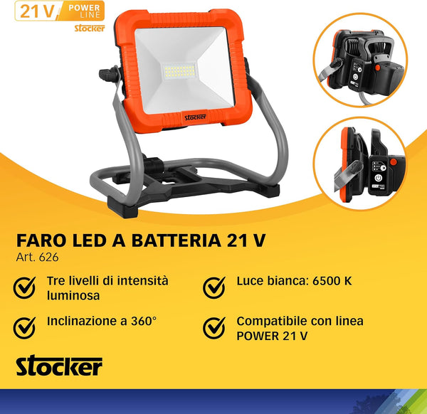 Kit Faro + Ventilatore + Batteria + Caricabatterie 21V Power Line -Stocker